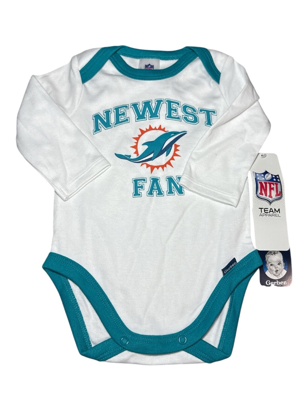 NEW! Gerber Miami Dolphins "Newest Fan" Infant One-Piece Bodysuit 0-3M